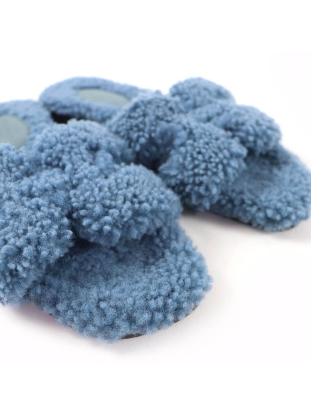Hermes Oran Shearling Leather Mules Flat Sandals Blue - Picture 8 of 10